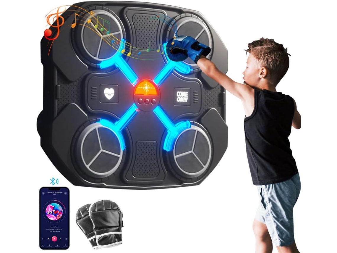Máquina de boxe musical infantil EIFSON com Bluetooth, Luvas e 3 níveis de velocidade (preta)