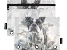 Pasta Boston Terrier Cachorro 3d, Com Janela Transparente, Bolsos Multicoloridos, 3-argolas Com Fecho Escritório