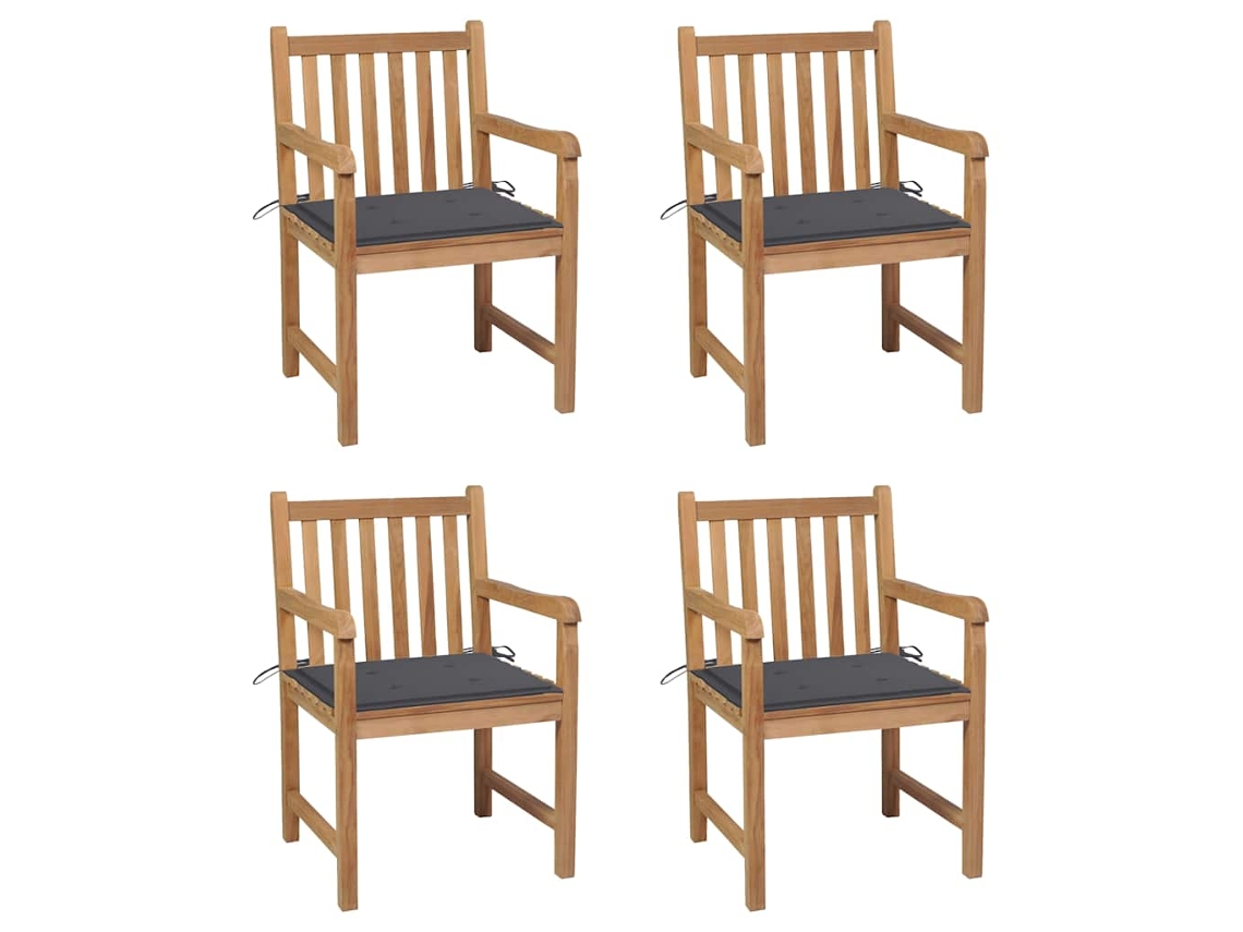 Vidaxl Cadeiras De Jardim C/ Almofadões Antracite 4 Pcs Teca Maciça