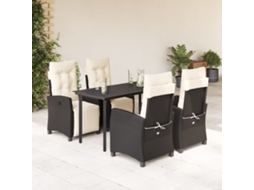 Vidaxl 5 Pcs Conjunto De Jantar P/ Jardim C/ Almofadões Vime Pe Preto