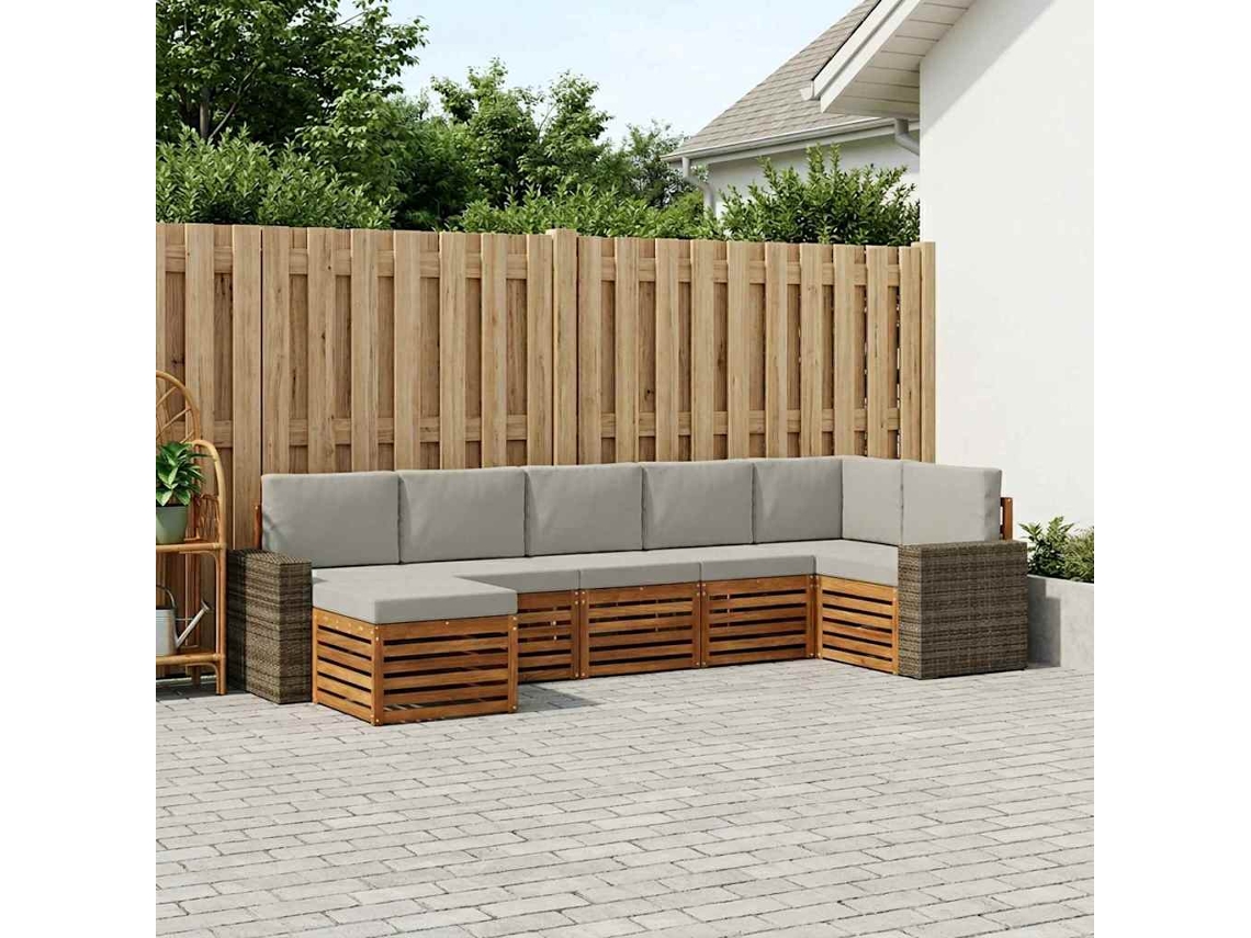 Vidaxl Conjunto De Sofá Sectional 7 Pcs Natural E Cinzento-claro