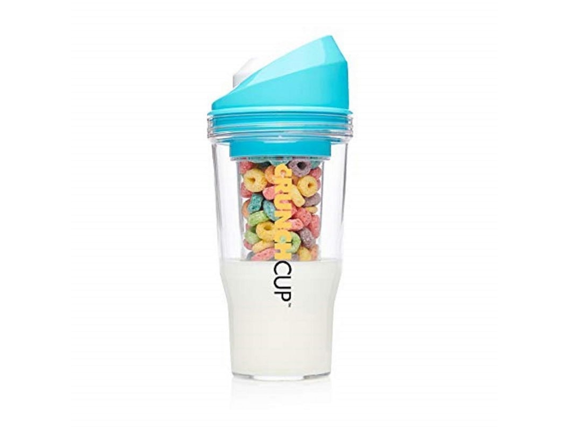 Nova Line copo Portátil de Cereal Plástico com Leite, Sem Colher Ou Tigela, Branco e Azul Escuro