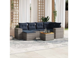 Vidaxl Conjunto De Sofá De Jardim Com 7 Peças E Almofadas Em Rattan Sintético Cinza