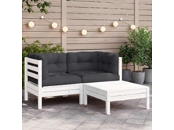 Vidaxl 3 Pcs Conjunto Lounge Jardim C/ Almofadões Pinho Maciço Branco