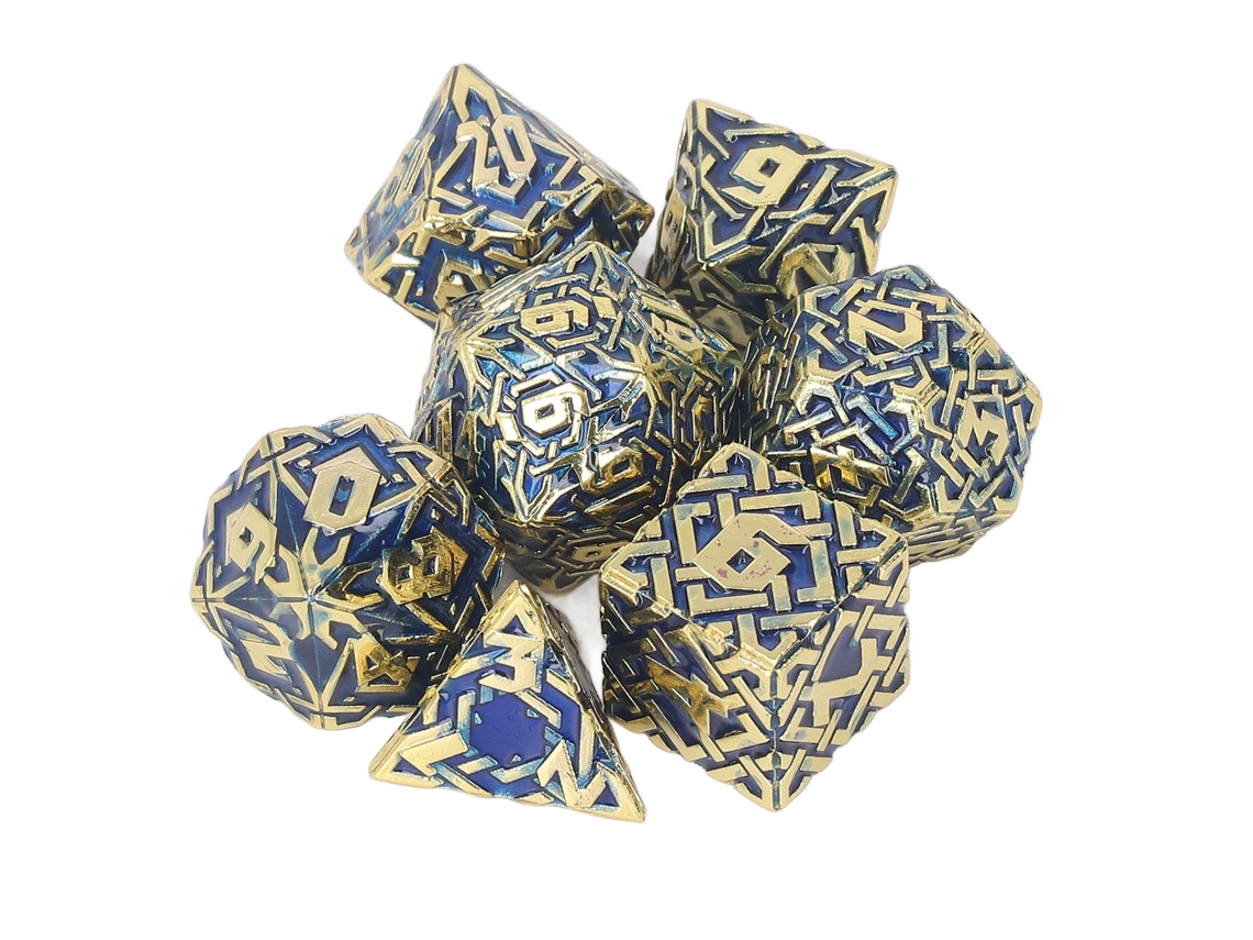 Primerox 7pcs Dados Metálicos Poliédricos Gravura Labirinto Sólidos Equilibrados para Jogos Rpg