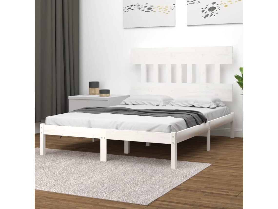 Vidaxl Estrutura De Cama 140x190 Cm Madeira Maciça Branco