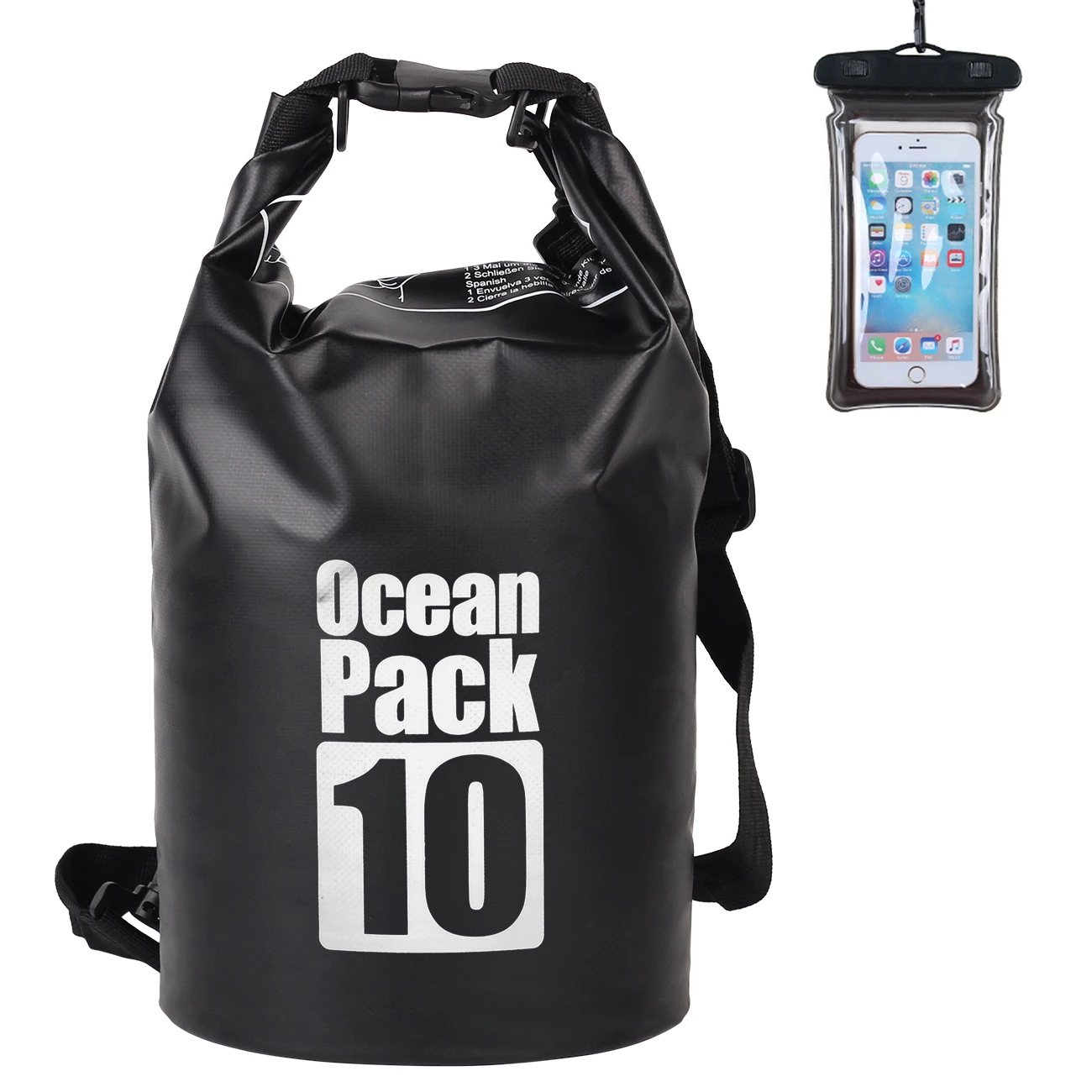 (preta, 10l) Bolsa De Armazenamento Externa Impermeável Em Pvc, Adequada Para Caiaque, Rafting, Camping Na Praia, Caminhadas, Etc.