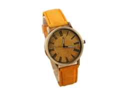 Reloj De Cuero Pu Acero Inoxidable Cuarzo Para Parejas Estudiantes Moda Amarillo