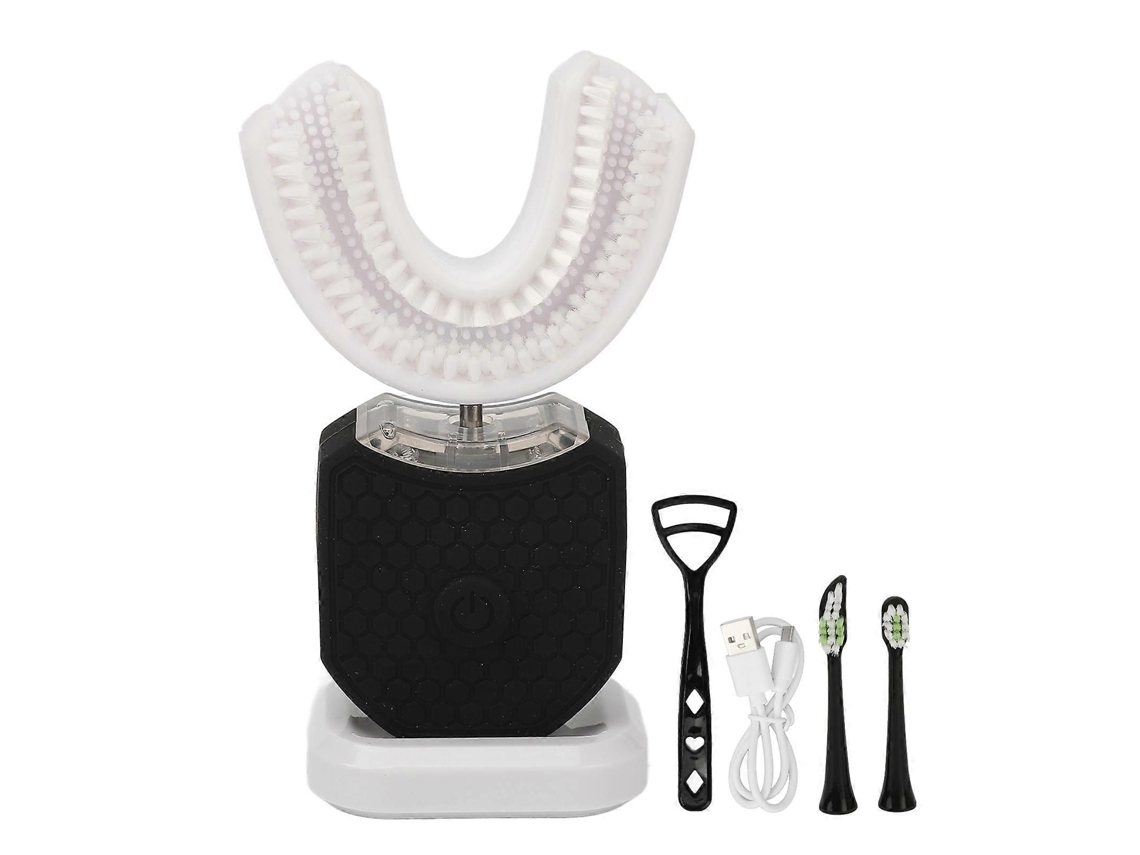 Escovas De Dentes Sônicas Em Formato De U, Automáticas, Sem Fio, Recarregáveis, À Prova D'água Ipx7, Com Led Azul Para Clareamento Dental, Pretas.