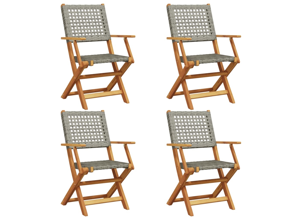 Maison Exclusive - Cadeiras De Jardim Dobráveis 4 Pcs Vime Pe/madeira Maciça Cinza