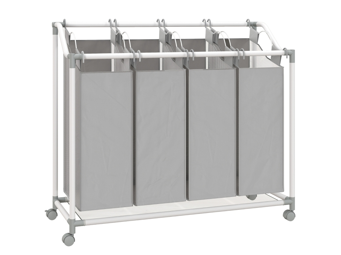Cesto Roupa Suja 4 Compartimentos 160l Rodas Cinza VELTRIX