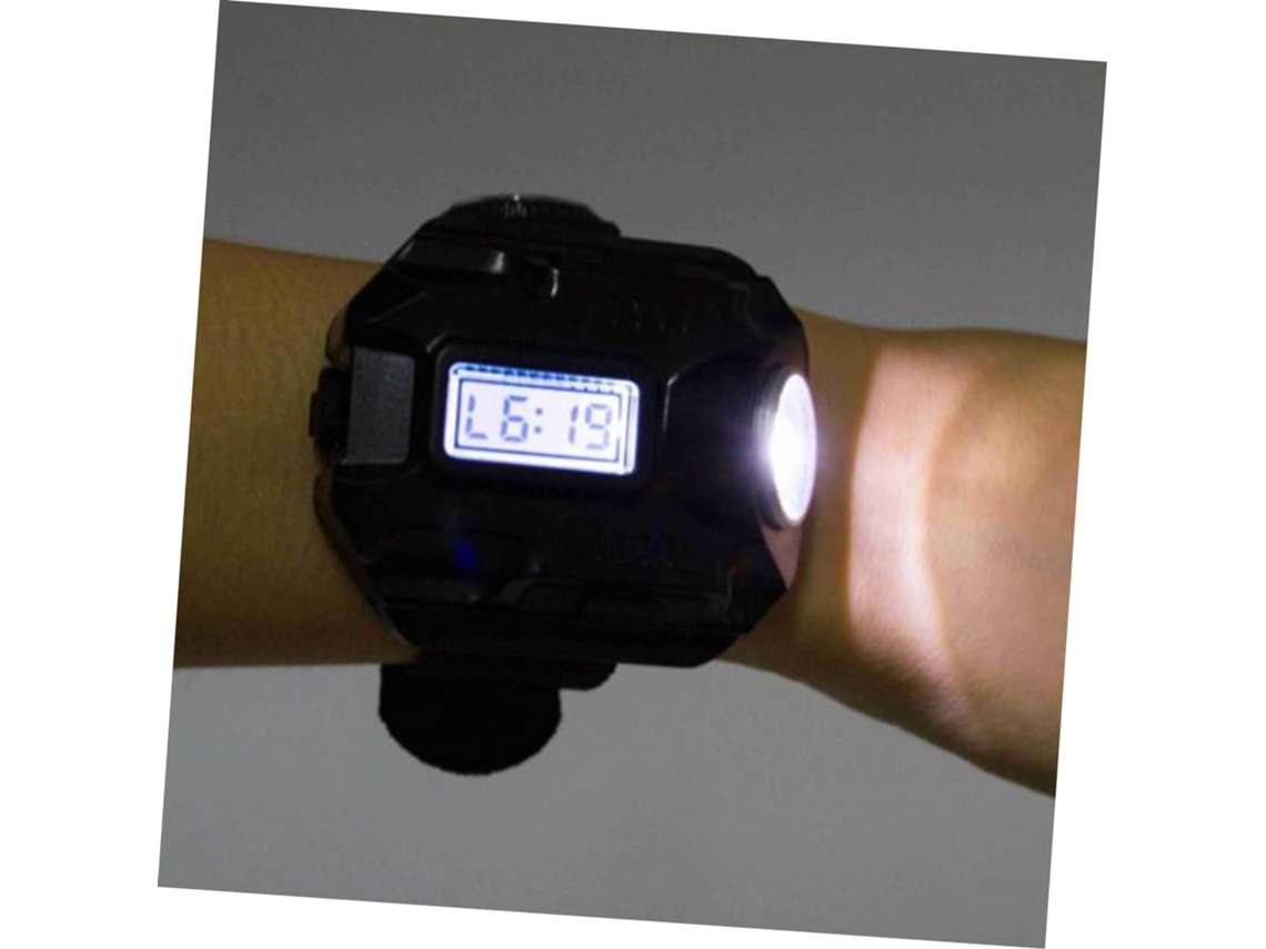 Relógio Com Lanterna Tática Recarregável Com Modos De Iluminação Para Atividades Ao Ar Livre E Pulseira.