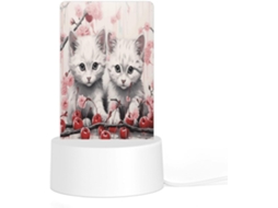 Luminária Noturna De Led Em Acrílico Com Base Plástica E Plugue, Estampa De Gato E Flor Cerejeira, Ideal Quarto