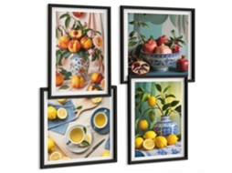 Composição De Quadros Composições Florais Frutadas Espelharte (4 Peças)