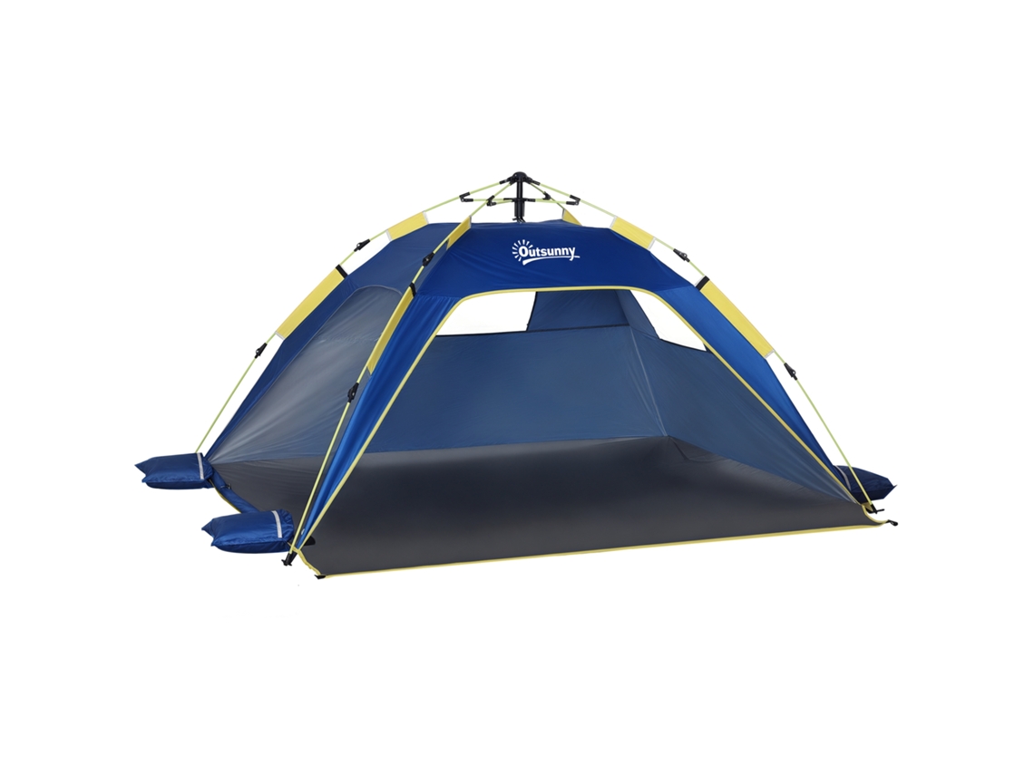Barraca de Praia Pop up para 1-2 pessoas 2 acessos 2 janelas bolsa transporte 220x173x120cm azul escuro BTFORUS