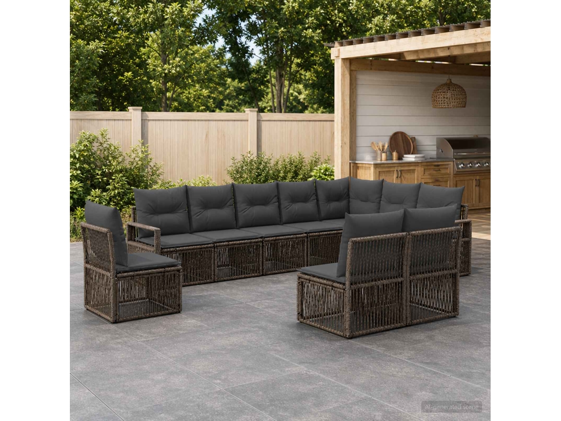 Vidaxl Conjunto De Sofá De Jardim 10 Pcs Cinzento Vime Pe