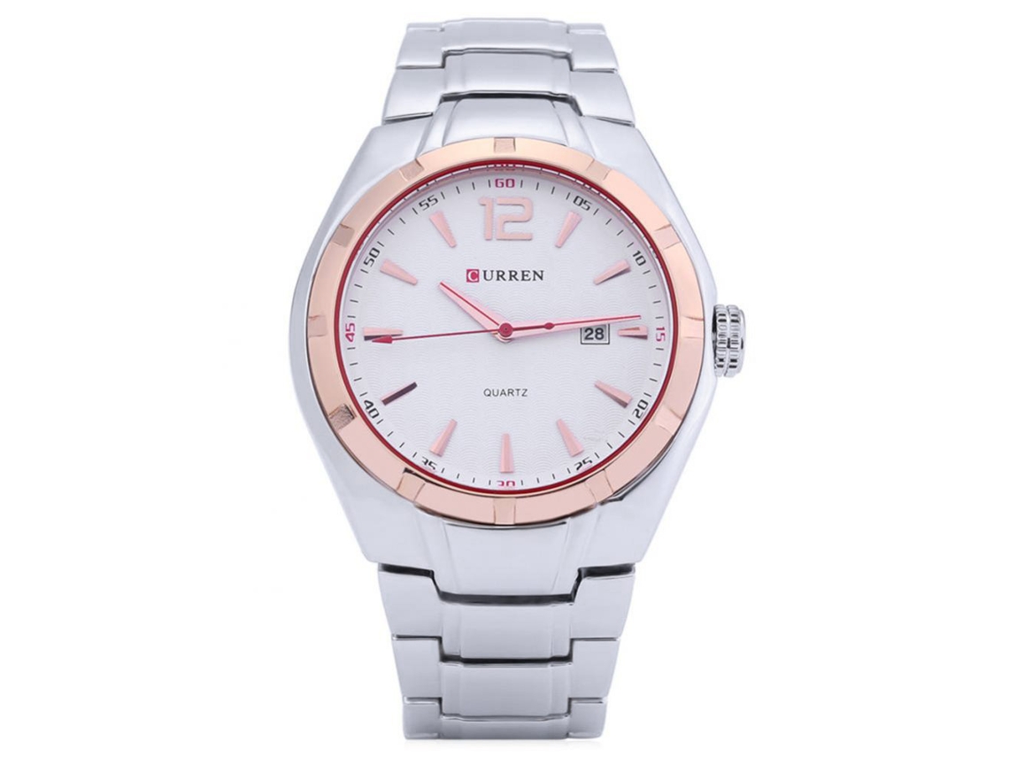 Relógio de pulso masculino elegante com movimento de quartzo (dourado + aro branco)