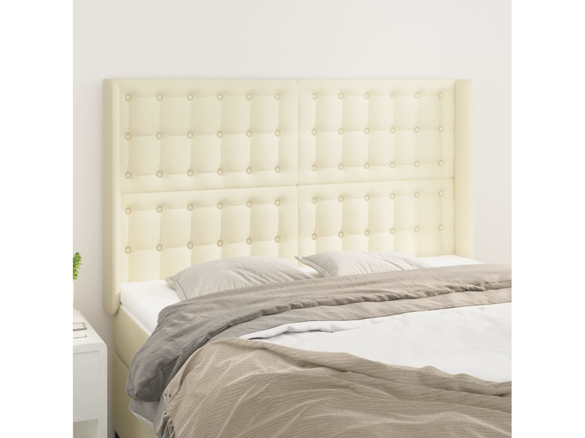 Vidaxl Cabeceira Cama C/ Abas Couro Artificial 147x16x118/128 Cm Creme