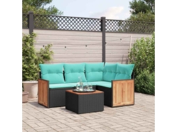 Vidaxl Conjunto De Sofá De Jardim De 5 Peças Com Almofadas Em Rattan Sintético Preto