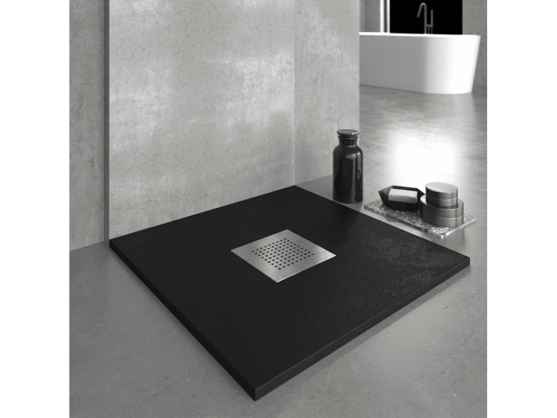 Base de Duche de Resina Slate Preto 80x70 Cm com Grade RC