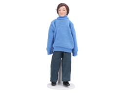 Mali figura Miniatura Homem Menino Casa de Bonecas 1:12 Porcelana Suéter Azul Decoração