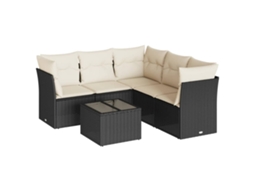 Conjunto Sofás de Jardim 6 Pcs com Almofadões Vime Pe Preto MAISON EXCLUSIVE (6 pcs)