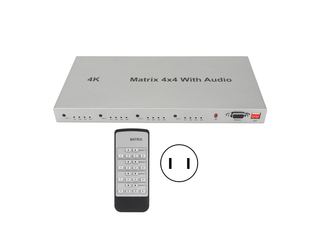 Switcher de Interface Multimídia 4x4 Hd, 4 Entradas e 4 Saídas, em Liga de Alumínio, com Edid e Ir, Plugue Americano CHABERLU