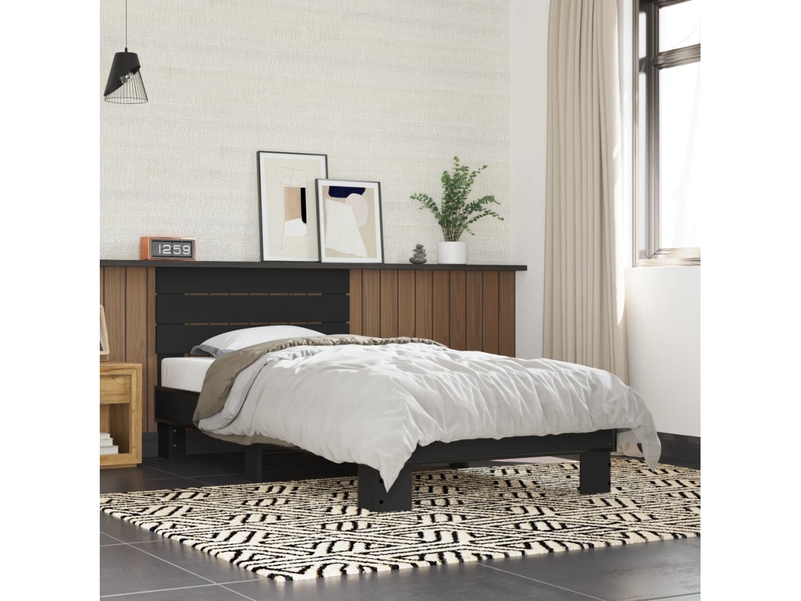 Estrutura De Cama 75x190 Cm Derivados De Madeira E Metal Preto