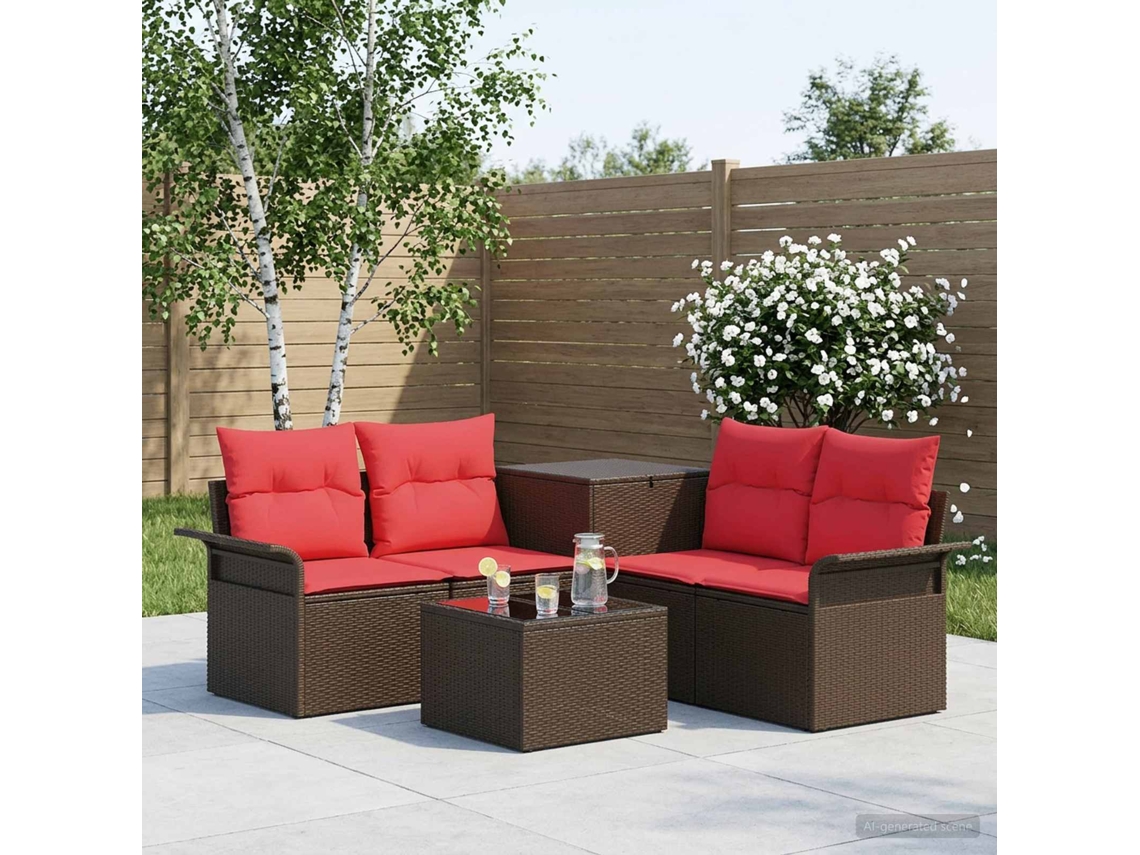 Vidaxl Conjunto De Sofás 6 Unid. 4-número De Lugares Marrom E Vermelho