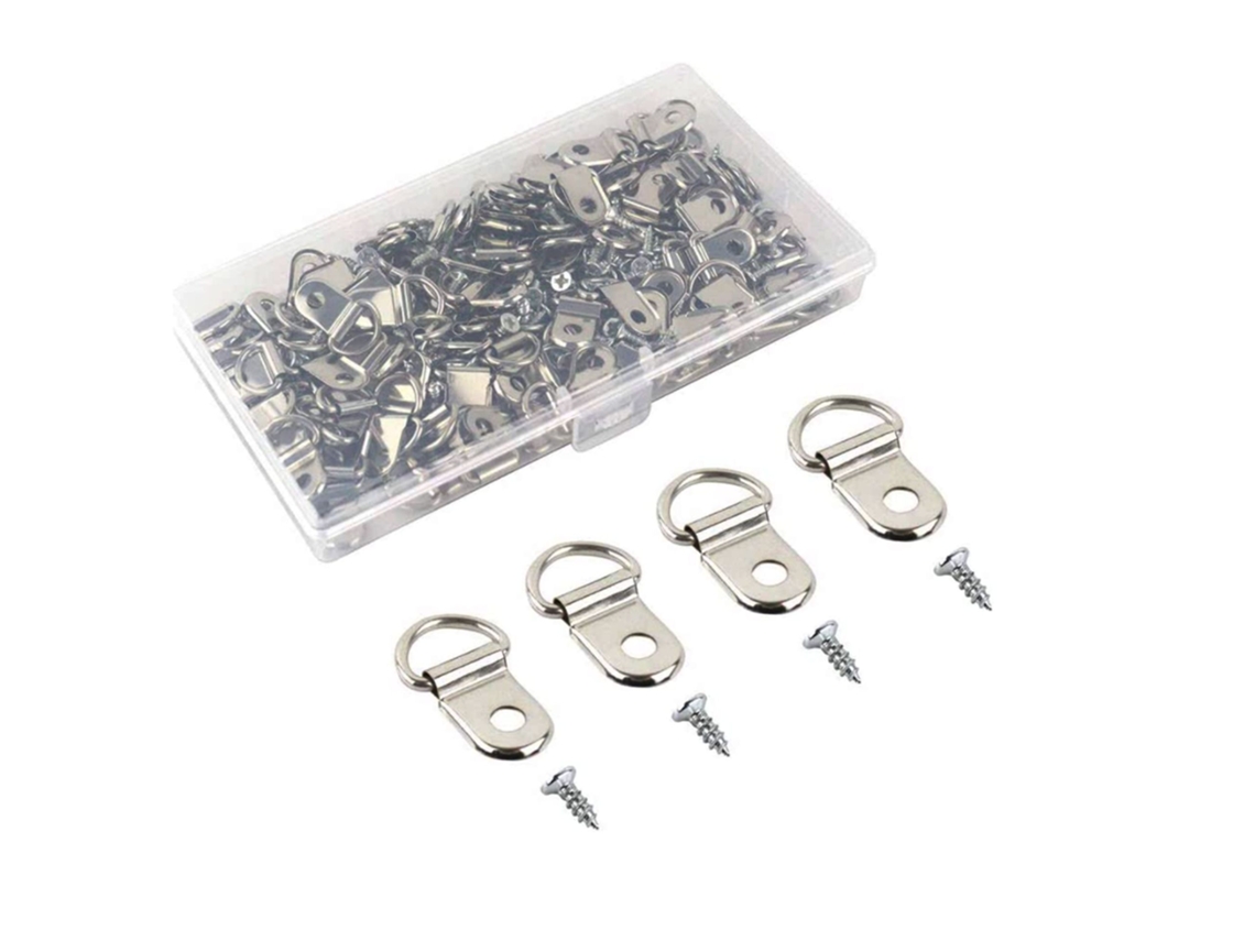 Kit Com 60 Peças De Suportes Para Quadros Tipo D Prateados, Em Aço Inoxidável, Ganchos Pendurar E Espelhos. -aquaforge