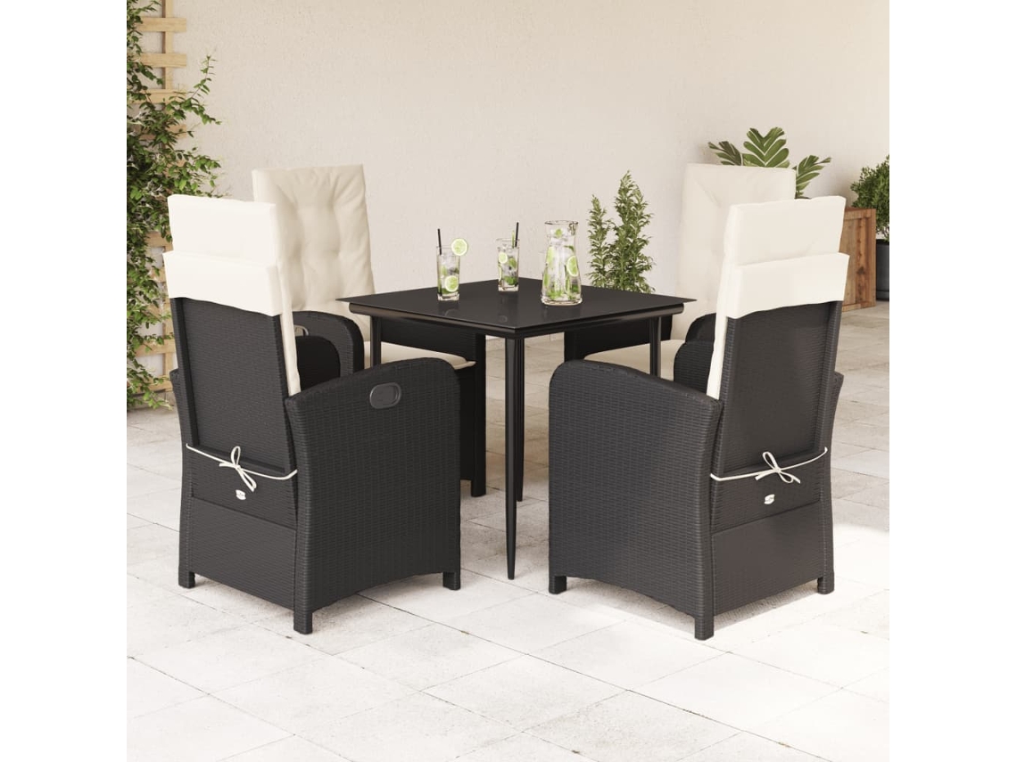 Vidaxl 5 Pcs Conjunto De Jantar P/ Jardim C/ Almofadões Vime Pe Preto