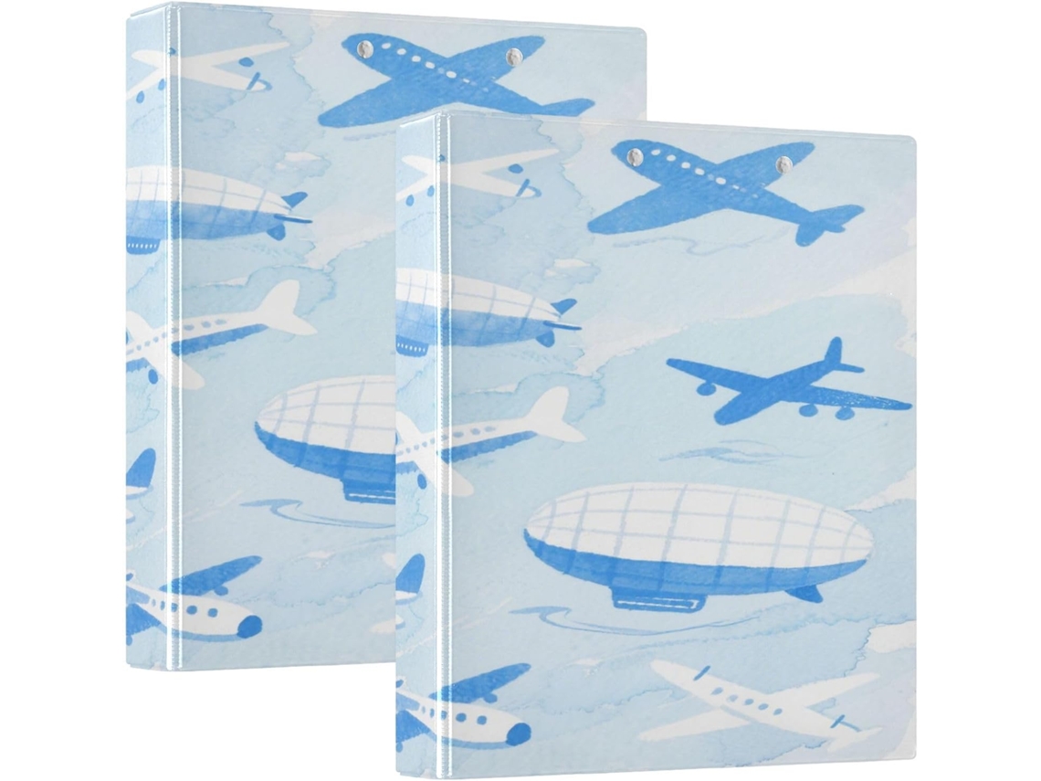 Lindo Avião Azul Pasta Escolar De 3, 8cm 1, 5 Polegadas, 3-argolas Com Capa De Bolso, Pacote Com 1 2-pastas Sortidas