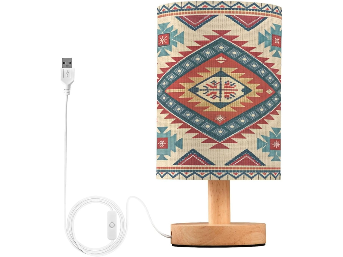 Abajur De Cabeceira Com Estampa Étnica Para Quarto, Portas De Carregamento Usb C, Luminária De Mesa Cabeceira, Luminária