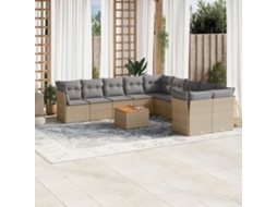 Vidaxl 11 Pcs Conjunto Sofás De Jardim C/ Almofadões Vime Pe Bege