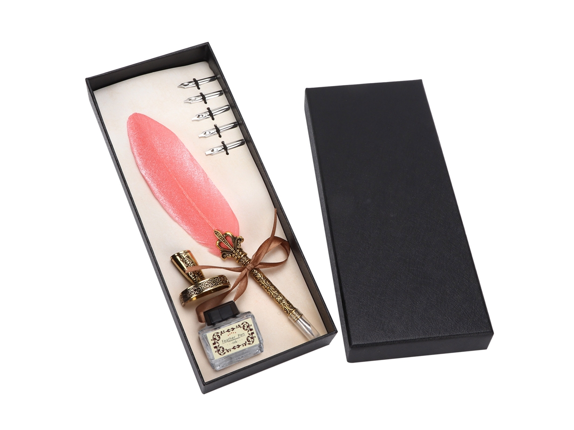 Jogo De Caneta Estilográfica De Aço Inoxidável, Estilo Retrô, Gravado, Para Escrever, Para Assinatura, Presente, Decoração De Escritório, Cor Rosa