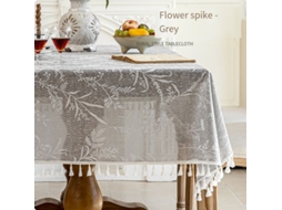 Toalha De Mesa Cinza Com Franjas, Decoração De Mesa Estilo Ins, Adequada Para 4 A 6 Pessoas, Com Padrão De Renda Floral Bordado, 140 X 200 Cm (l X C