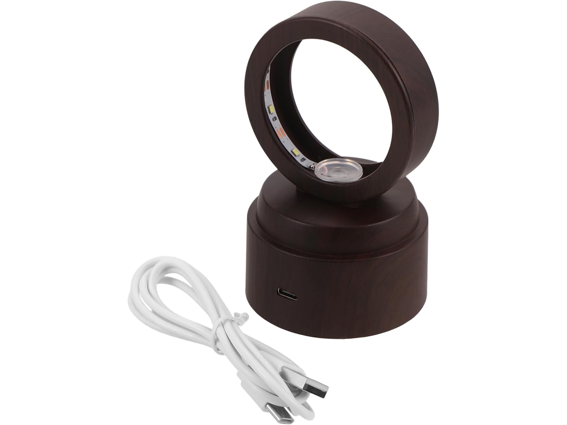Base Holibanna Com Acabamento Em Madeira E Led, Suporte De Luz Led Usb Redondo 2, 2 Polegadas, Base Giratória Para