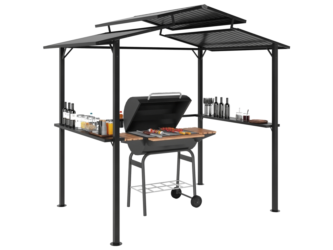 Gazebo de Churrasco de Impermeável com Telhado de Duas Camadas. Prateleiras Laterais Pretas 250 X 160 X 250 Cm