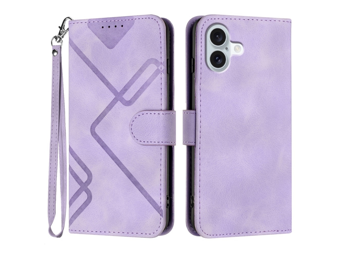Capa Em Couro Pu Com Suporte, Para Iphone 16 Plus - Roxo Claro