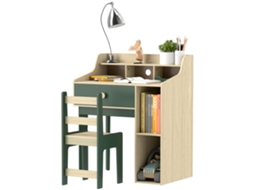 Conjunto de Escrivaninha e Cadeira Infantil, Prateleiras, Gavetas, Móveis para Crianças, 3 a 10 Anos, Verde | S/MARCA