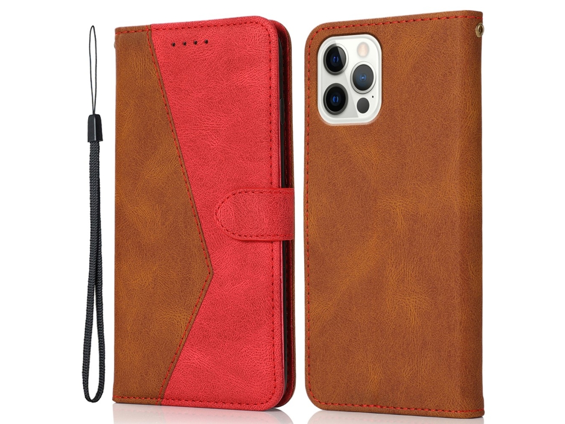 Capa Em Couro Pu Para Apple Iphone 16 Pro Max - Castanho Vermelho