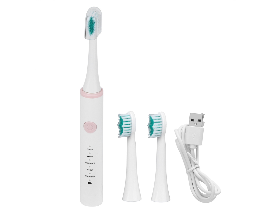 Escova de Dentes Elétrica Usb Recarregável À Prova D'água 5 Modos Cerdas Macias Ultrassônica Branca