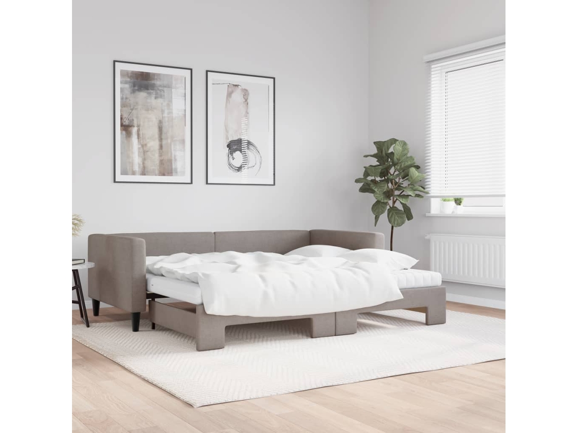 Vidaxl Sofá-cama C/ Gavetão/colchões 90x200cm Tecido Cinza-acastanhado