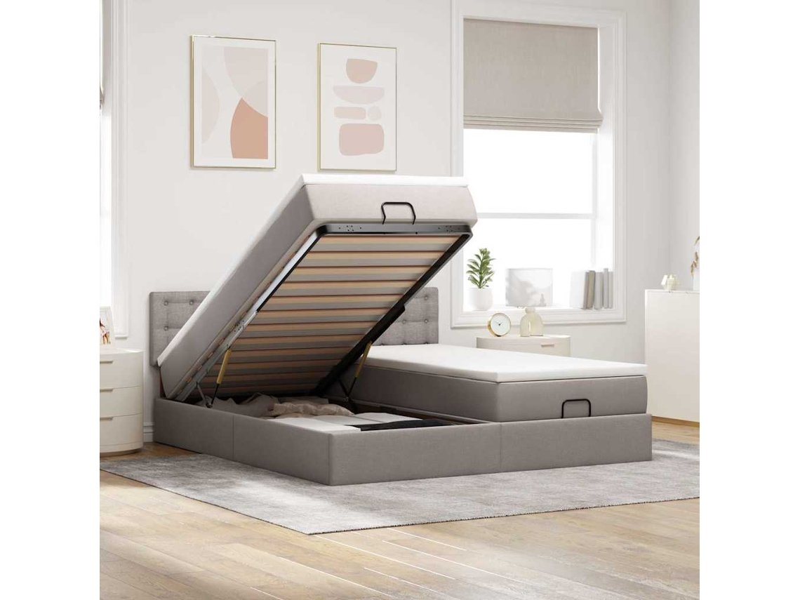 Vidaxl Estrutura De Cama Otomana Com Colchões Tecido Cinzento
