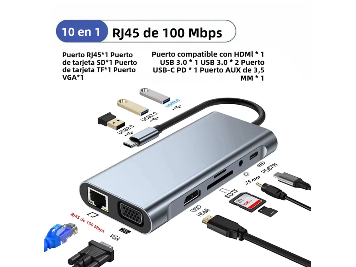 Hub Usb-c (10 Em 1) Com Conector Type-c