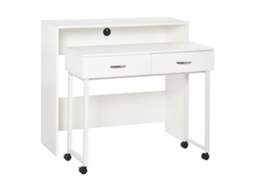 Mesa Escrivaninha Compacta para Quarto e Escritório com Gavetas e Rodízios.estação de Trabalho Dupla Ou Individual.100x36x88cm.branca BTFORUS