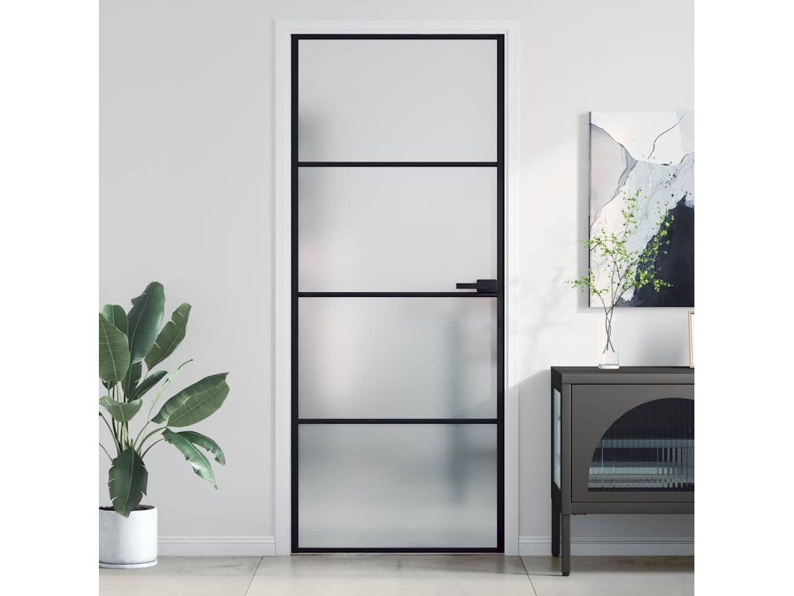 Vidaxl Porta Interior 83x201,5 Cm Vidro Temperado E Alumínio Preto