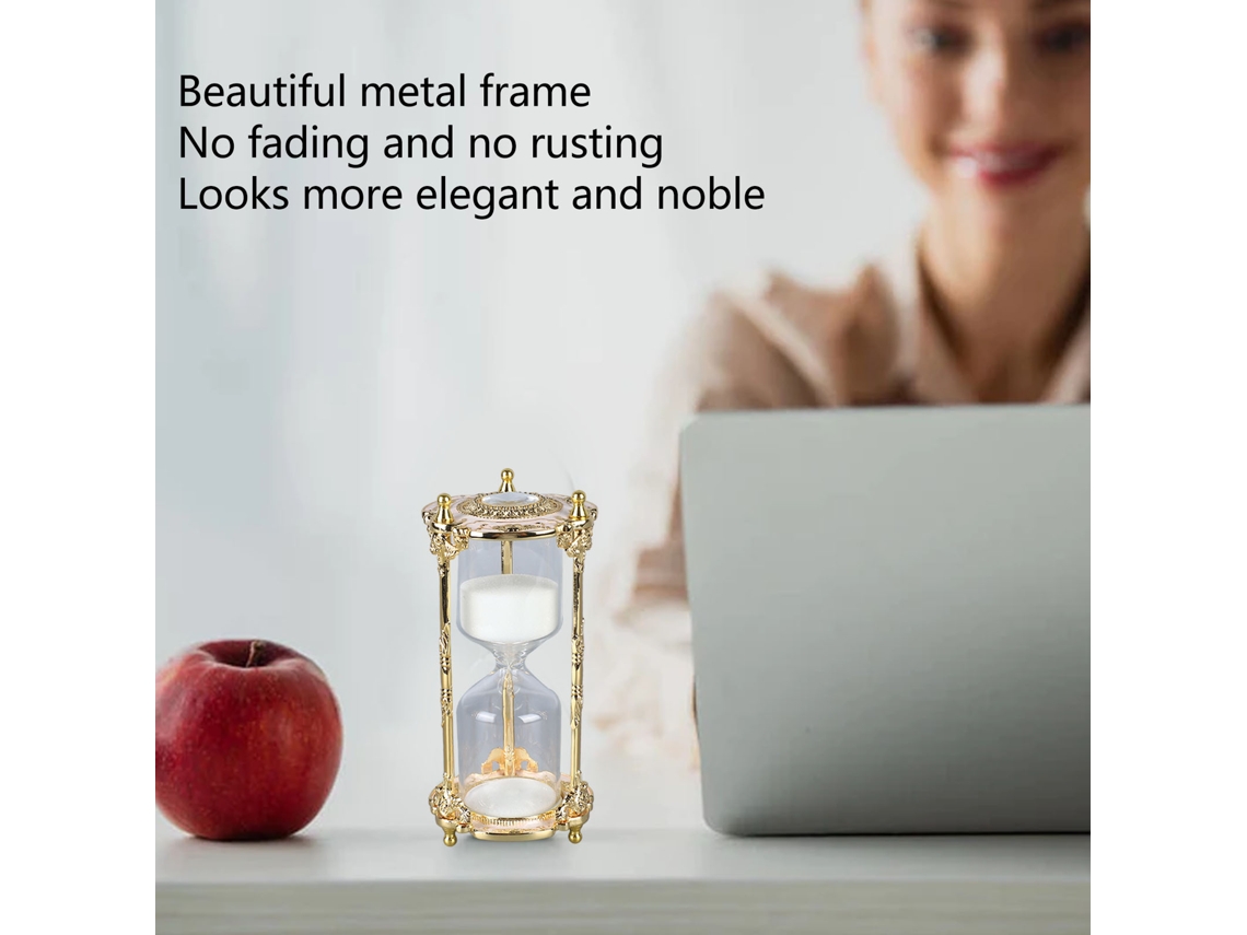 Reloj De Arena Antiguo De Metal 15 Minutos Elegante Decorativo Para Boda Hogar Oficina Blanco Oro