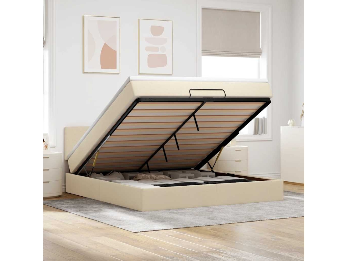 Estrutura De Cama Otomana Com Creme De Colchão 180x200cm Tecido
