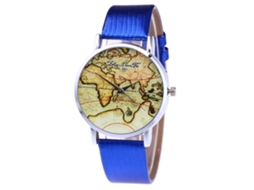 Relógio de pulso unissex moderno com pulseira de couro PU, mostrador redondo, quartzo (azul)